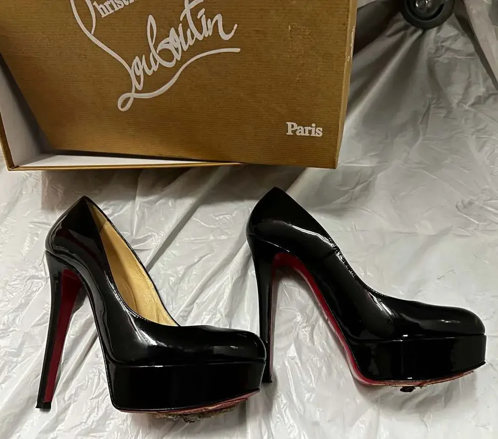 Christian Louboutin Black Patent Leather Round Toe Platform Pumps